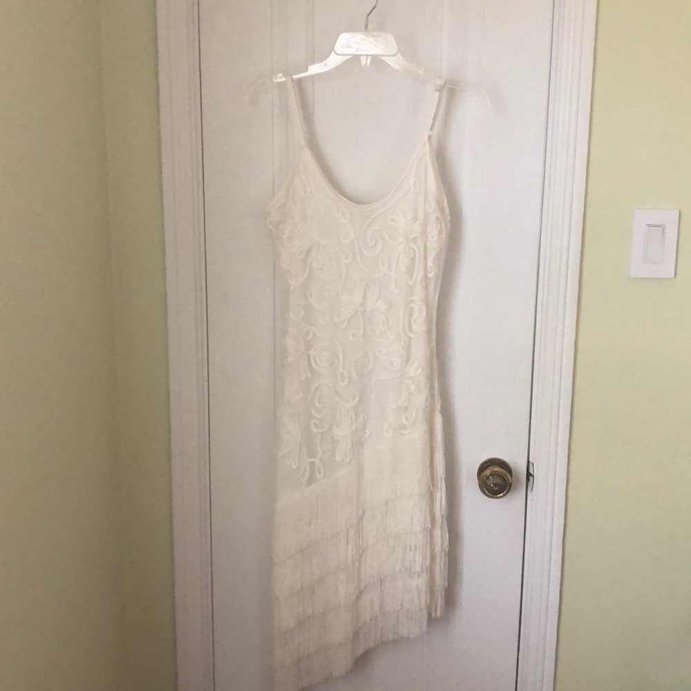 White Vintage Boutique Dress with fringe detail